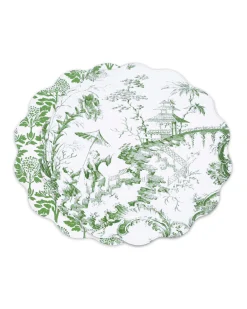 VIDA Chinoiserie Reversible Round Placemats Set of 4 Green & White
