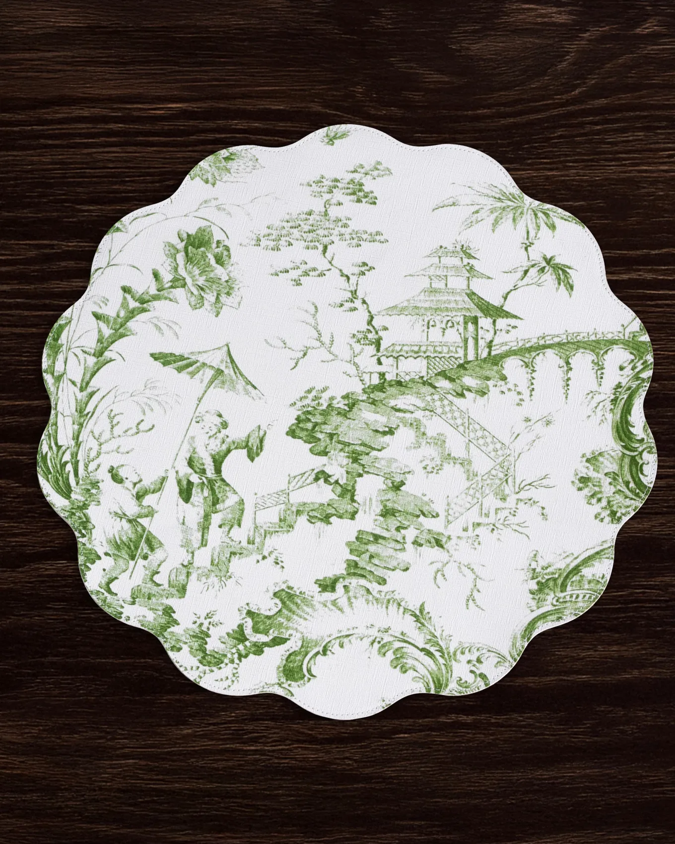 VIDA Chinoiserie Reversible Round Placemats Set of 4 Green & White