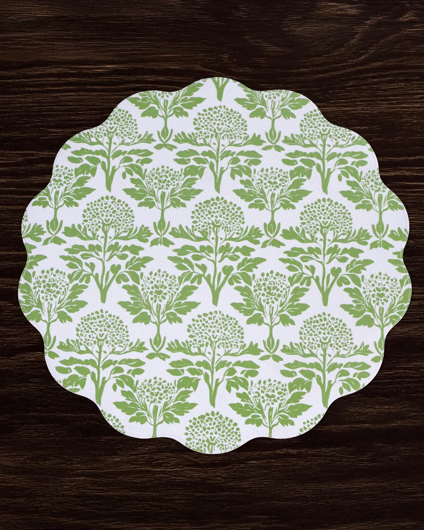 VIDA Chinoiserie Reversible Round Placemats Set of 4 Green & White