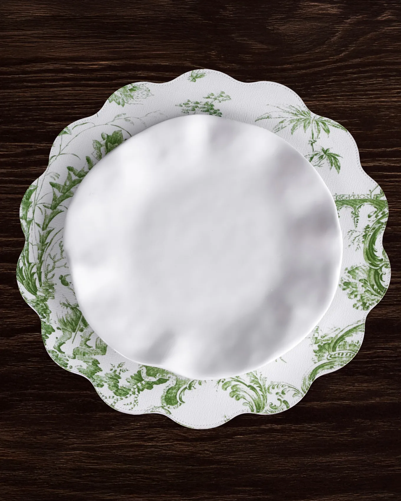 VIDA Chinoiserie Reversible Round Placemats Set of 4 Green & White