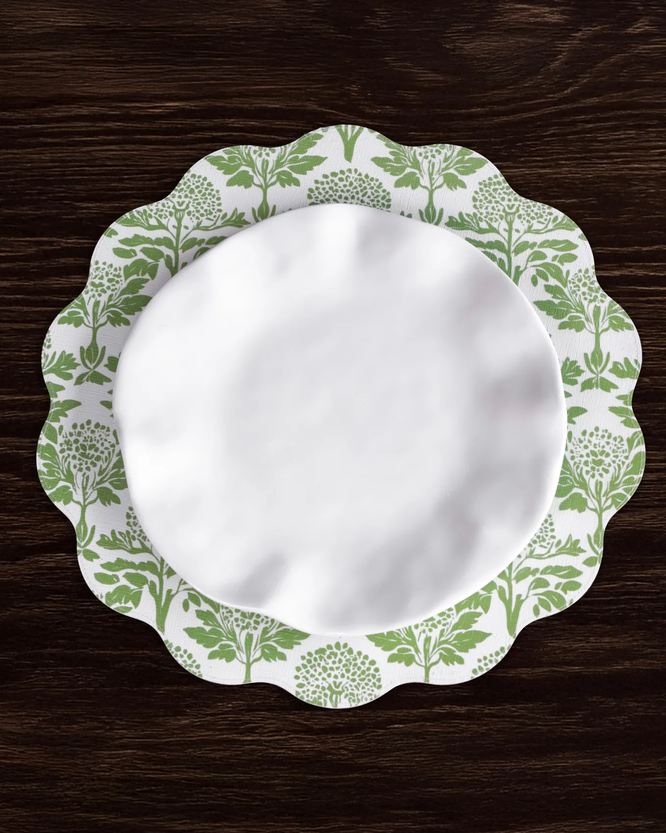 VIDA Chinoiserie Reversible Round Placemats Set of 4 Green & White