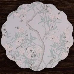 VIDA Chinoiserie Reversible Round Placemats Set of 4 Light Teal & Whit