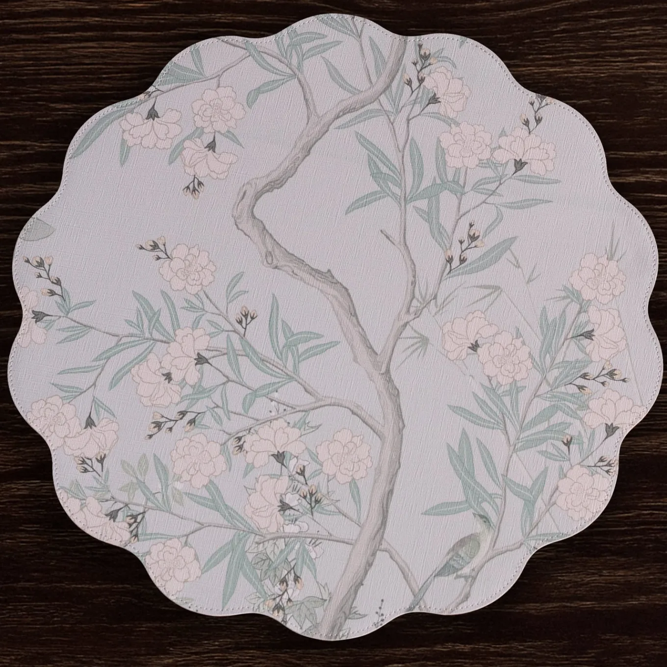 VIDA Chinoiserie Reversible Round Placemats Set of 4 Light Teal & Whit
