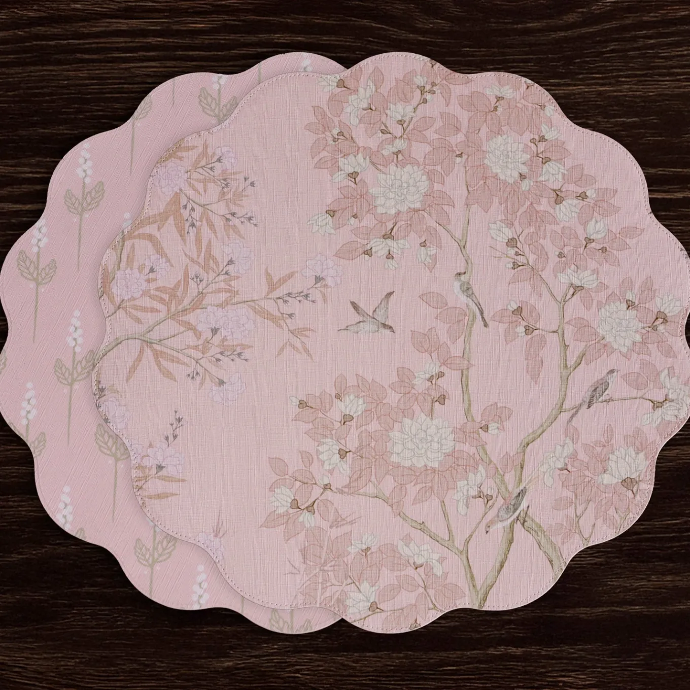 VIDA Chinoiserie Reversible Round Placemats Set of 4 Pink & White
