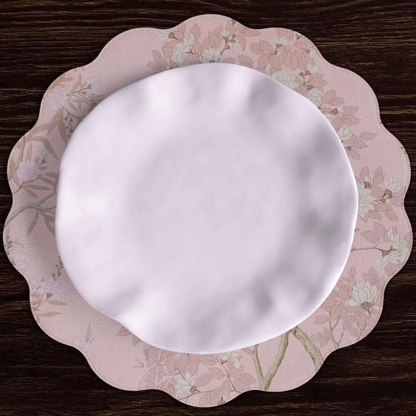 VIDA Chinoiserie Reversible Round Placemats Set of 4 Pink & White