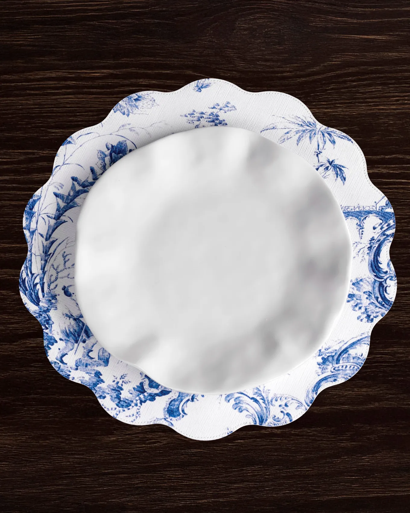 VIDA Chinoiserie Reversible Round Placemats Set of 4 Blue & White