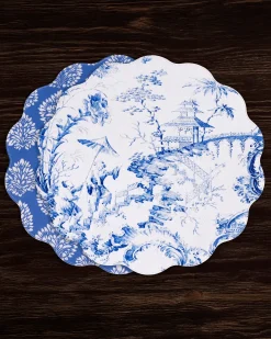 VIDA Chinoiserie Reversible Round Placemats Set of 4 Blue & White