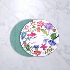 VIDA Croc Reversible 15.5" Round Placemats Set of 4 (Coastal)