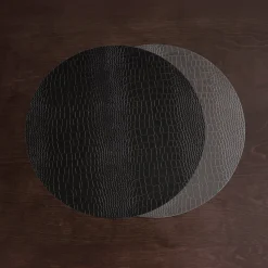 VIDA Croc Reversible 16" Round Placemats Set of 4 (Black and Grey)
