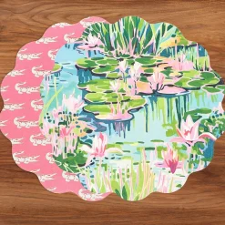 VIDA Everglades and Crocs Reversible Round Placemats Set of 4 Pink & G