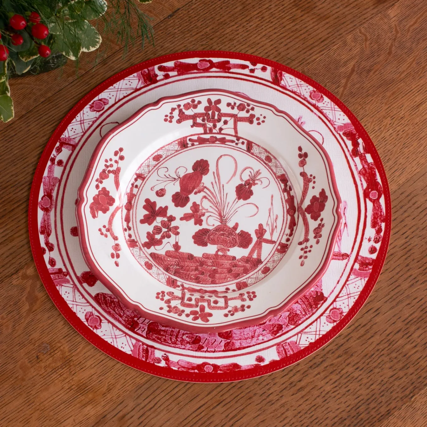 VIDA Faenza 11" Dinner Plate Set of 4 White and Red