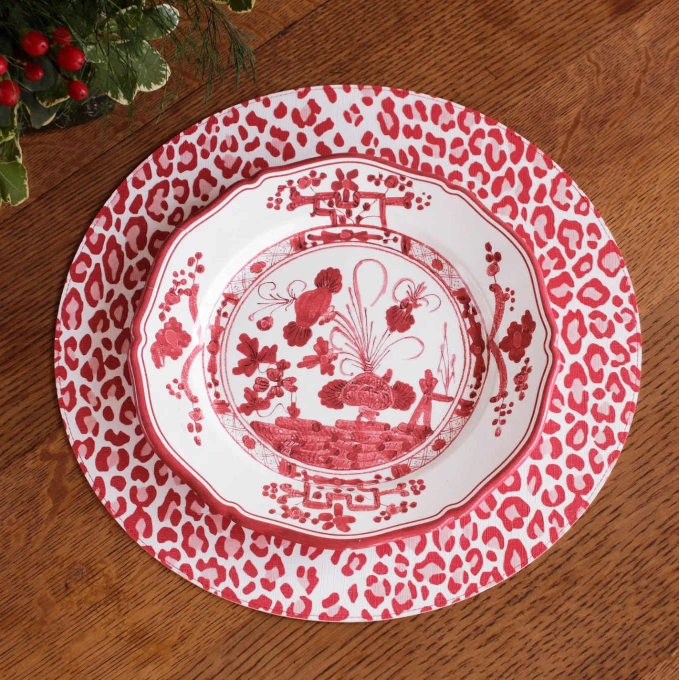 VIDA Faenza 11" Dinner Plate Set of 4 White and Red