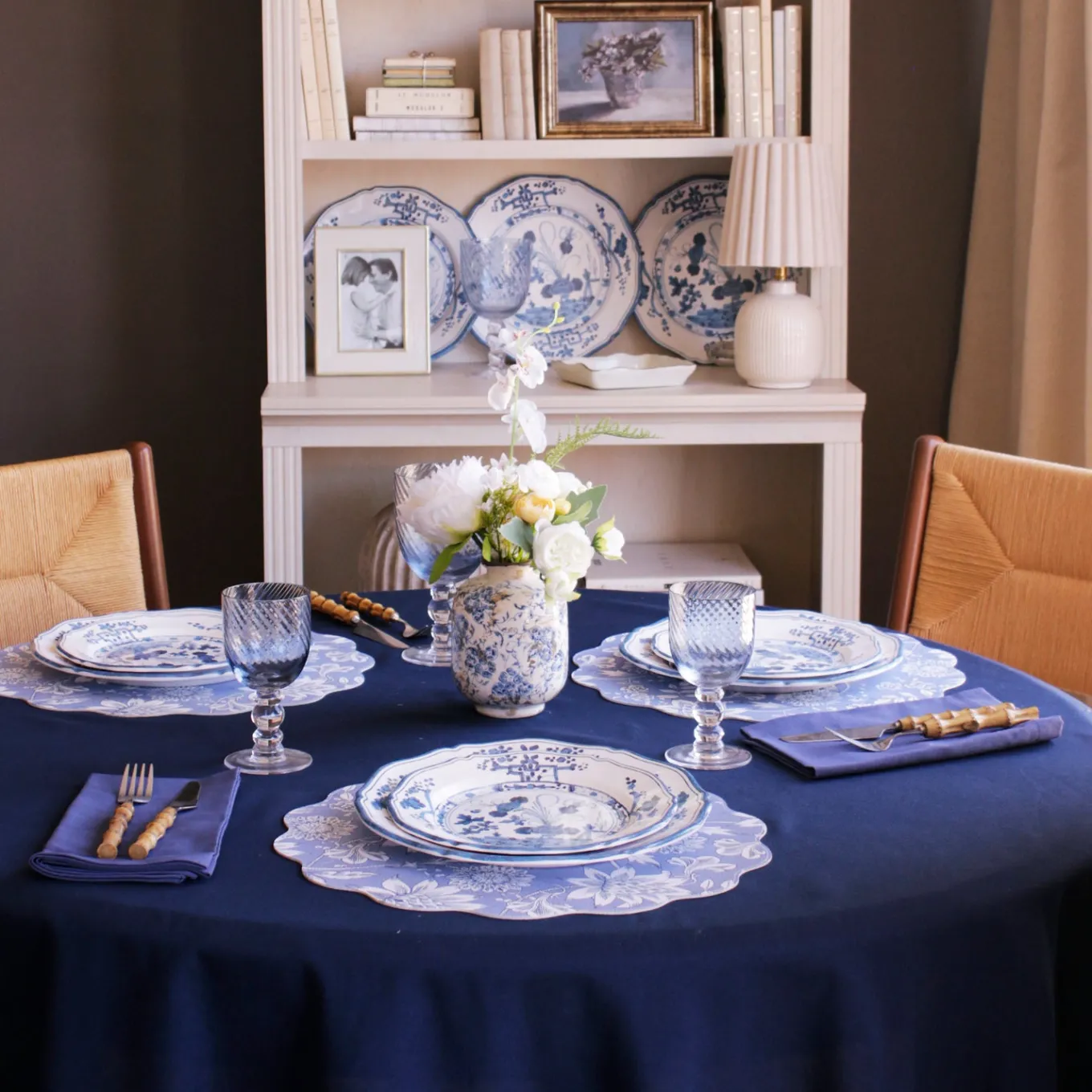 VIDA Faenza 11" Dinner Plate Set of 4 White and Blue