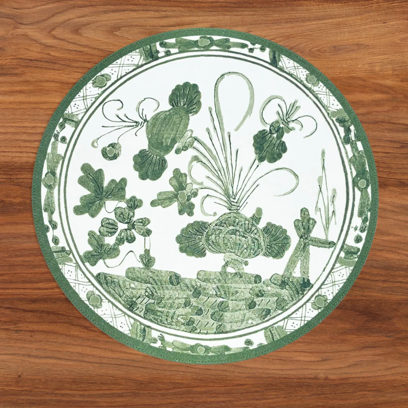 VIDA Faenza and Leopard Reversible Round Placemats Set of 4 White & Gr