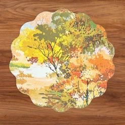 VIDA Fall Trees and Wood Grain Reversible Round Placemats Set of 4 Ora