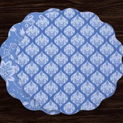 VIDA Flowers & Pattern Reversible Round Placemats Set of 4 (Blue & Whi