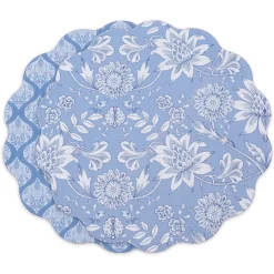 VIDA Flowers & Pattern Reversible Round Placemats Set of 4 (Blue & Whi