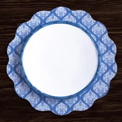VIDA Flowers & Pattern Reversible Round Placemats Set of 4 (Blue & Whi
