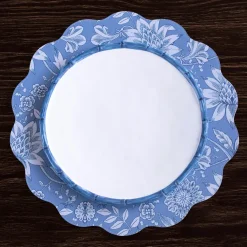 VIDA Flowers & Pattern Reversible Round Placemats Set of 4 (Blue & Whi