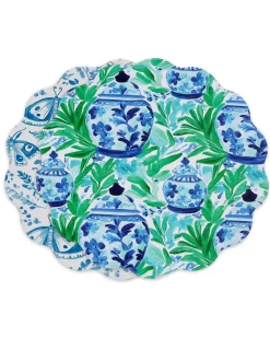 VIDA Ginger Jar & Butterflies Reversible Round Placemats Set of 4 Blue