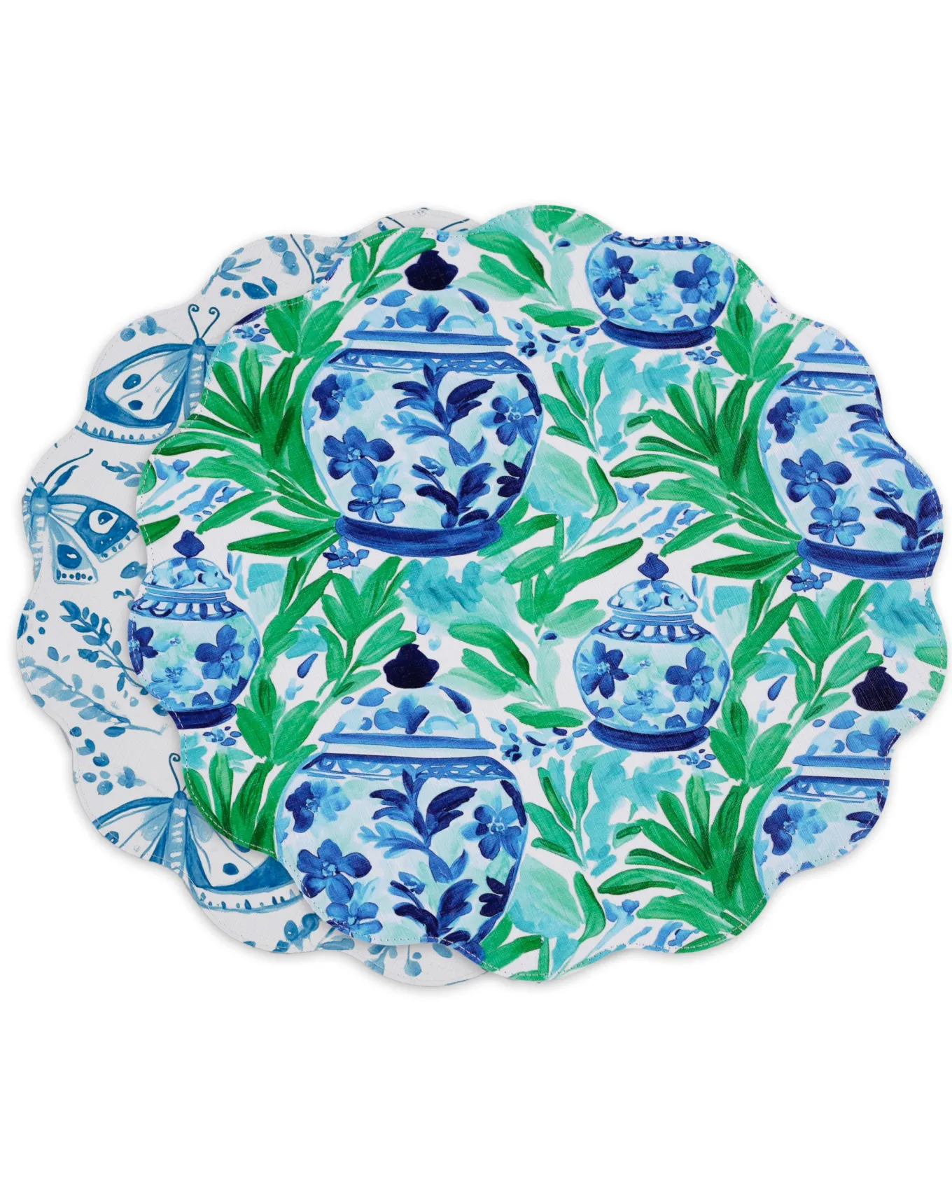 VIDA Ginger Jar & Butterflies Reversible Round Placemats Set of 4 Blue