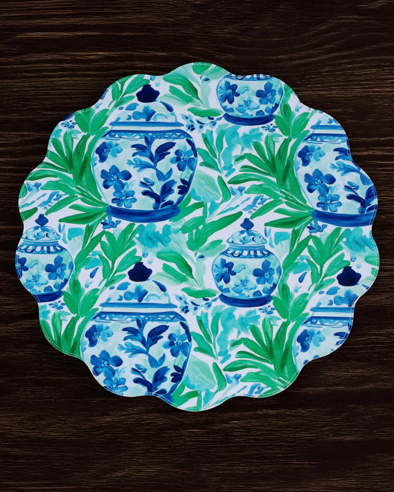VIDA Ginger Jar & Butterflies Reversible Round Placemats Set of 4 Blue