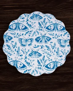 VIDA Ginger Jar & Butterflies Reversible Round Placemats Set of 4 Blue
