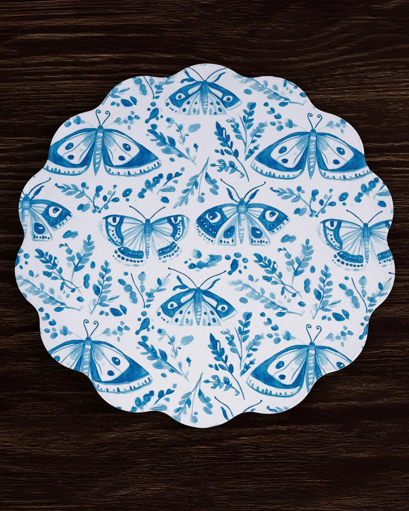 VIDA Ginger Jar & Butterflies Reversible Round Placemats Set of 4 Blue
