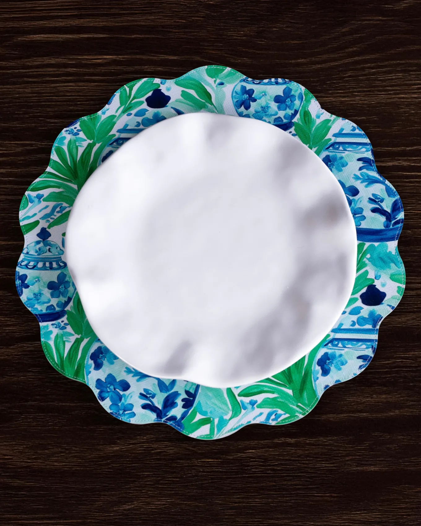 VIDA Ginger Jar & Butterflies Reversible Round Placemats Set of 4 Blue