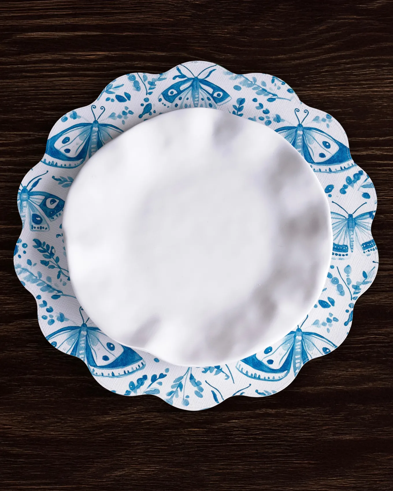 VIDA Ginger Jar & Butterflies Reversible Round Placemats Set of 4 Blue