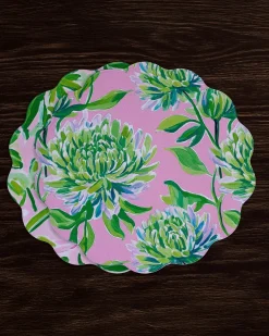 VIDA Hydrangeas & Daisies Reversible Round Placemats Set of 4 Pink & G