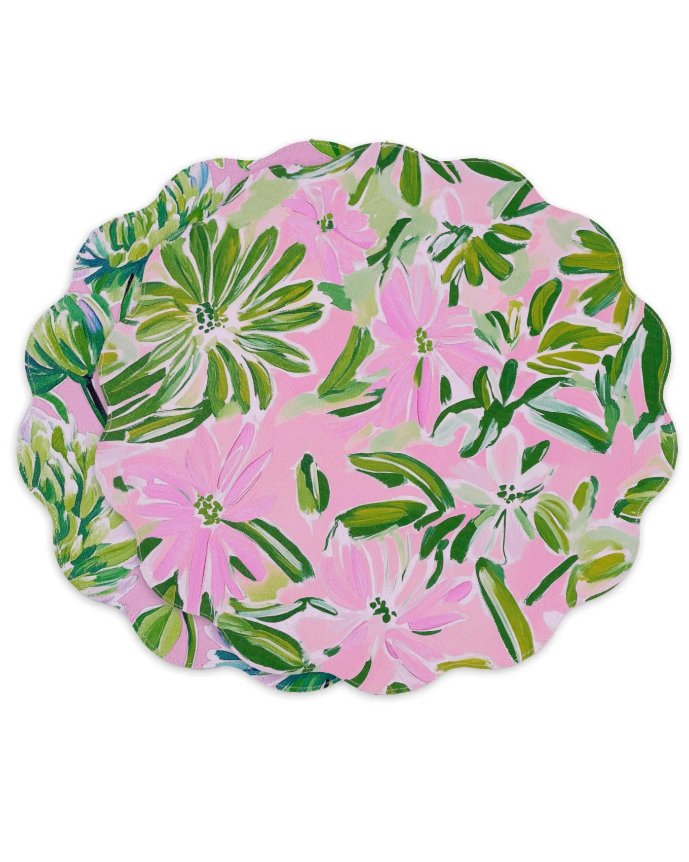 VIDA Hydrangeas & Daisies Reversible Round Placemats Set of 4 Pink & G