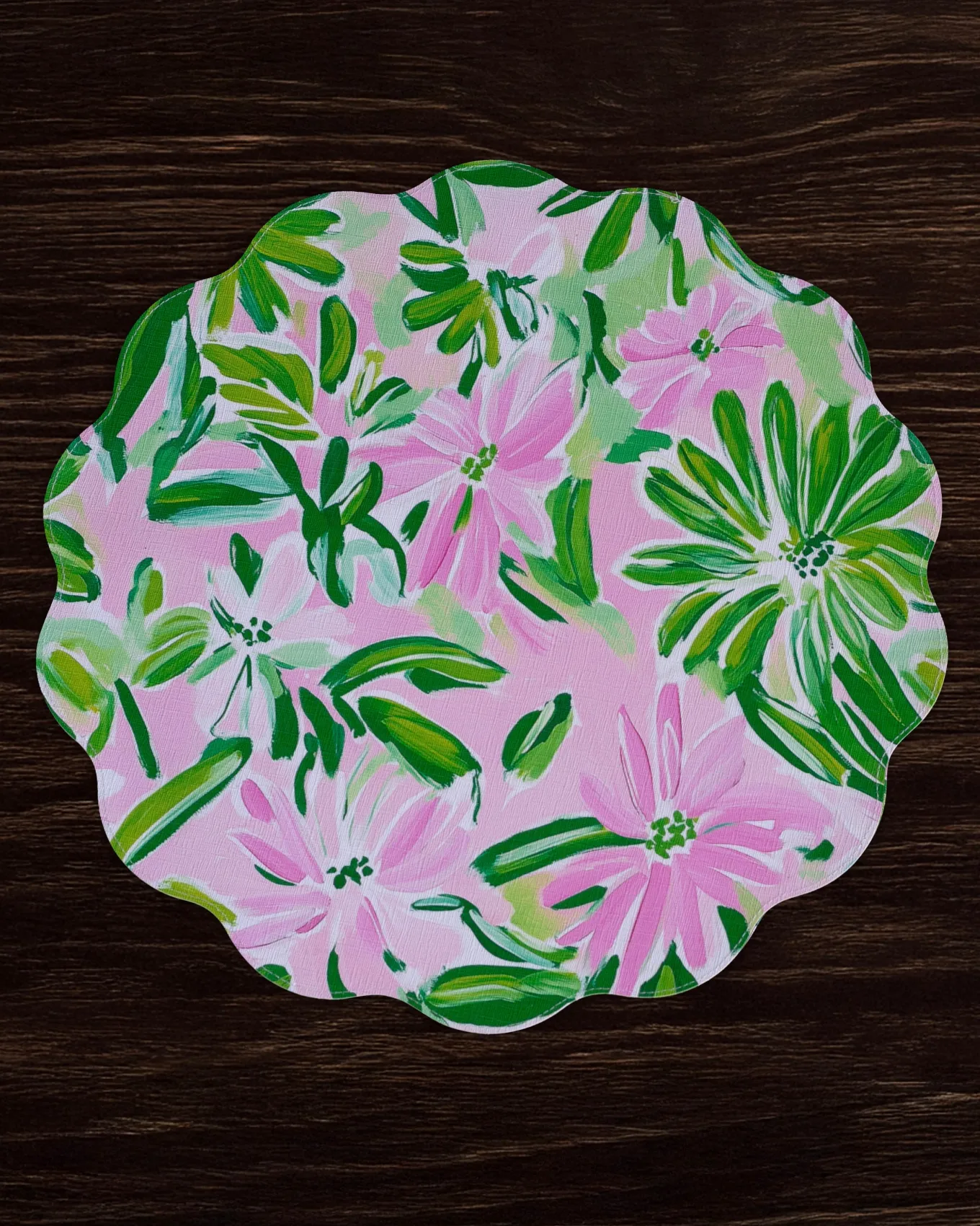 VIDA Hydrangeas & Daisies Reversible Round Placemats Set of 4 Pink & G