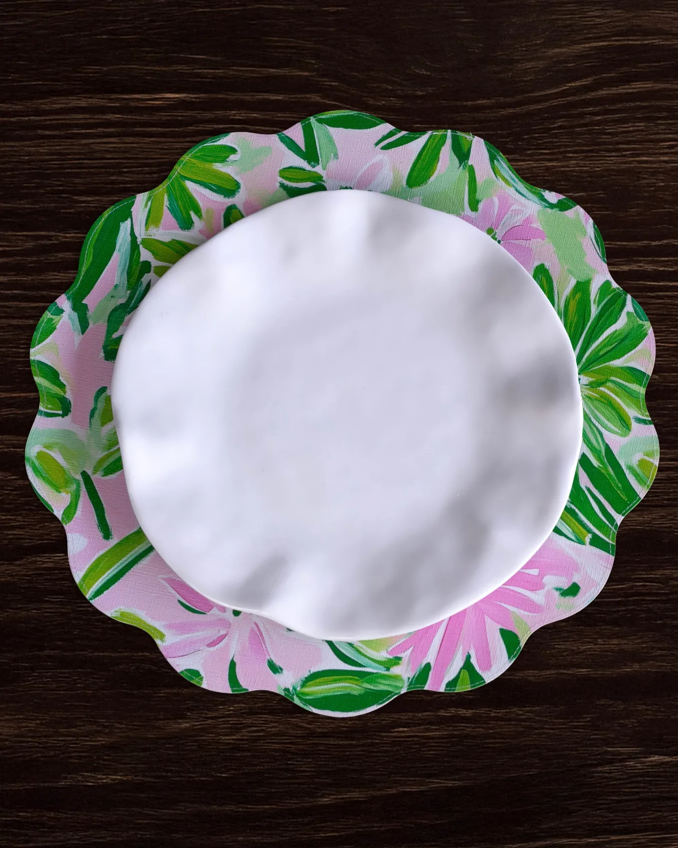 VIDA Hydrangeas & Daisies Reversible Round Placemats Set of 4 Pink & G