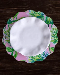 VIDA Hydrangeas & Daisies Reversible Round Placemats Set of 4 Pink & G