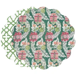 VIDA Laurent and Trellis Reversible Round Placemats Set of 4 Green & W