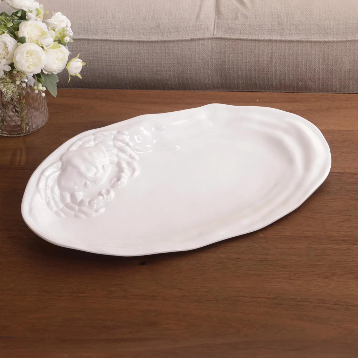 VIDA Ocean Large Oval Crab Platter (White)