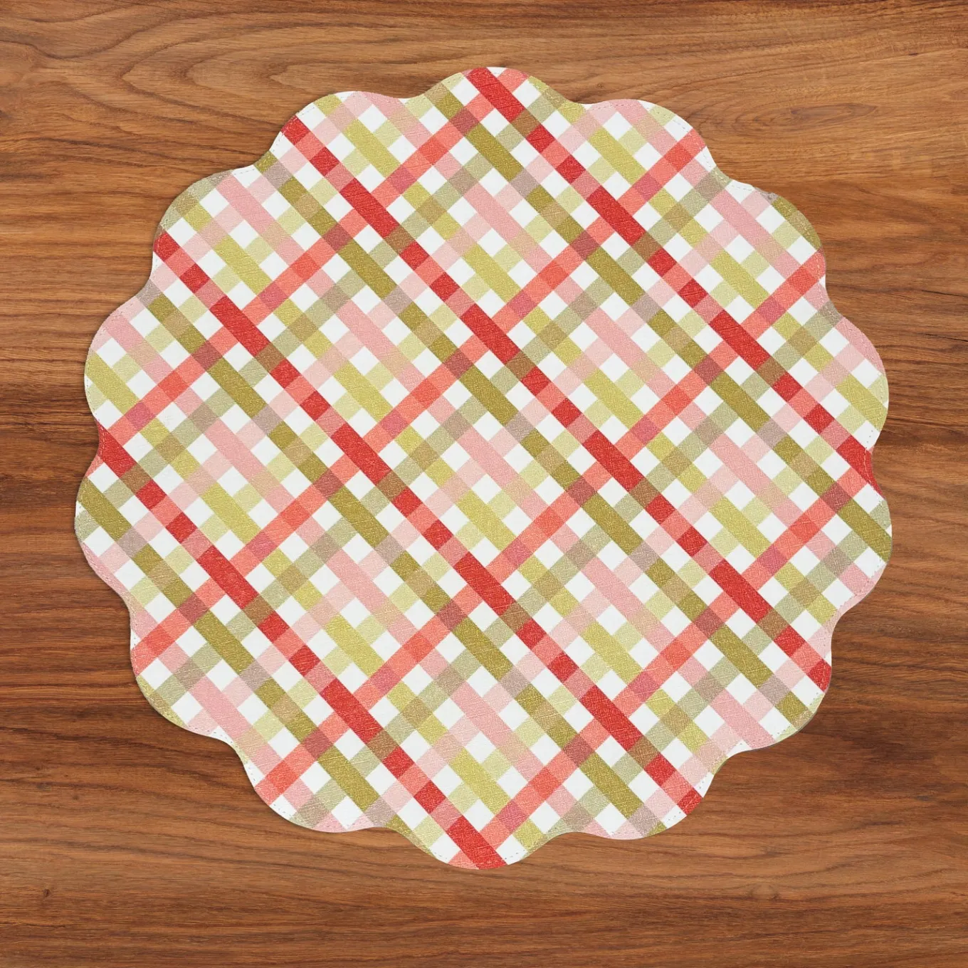 VIDA Pagoda and Carlie Plaid Reversible 15.5 Round Placemats Set of 4