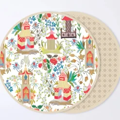 VIDA Pagoda Reversible 15.5" Round Placemats Set of 4 (Neutral)