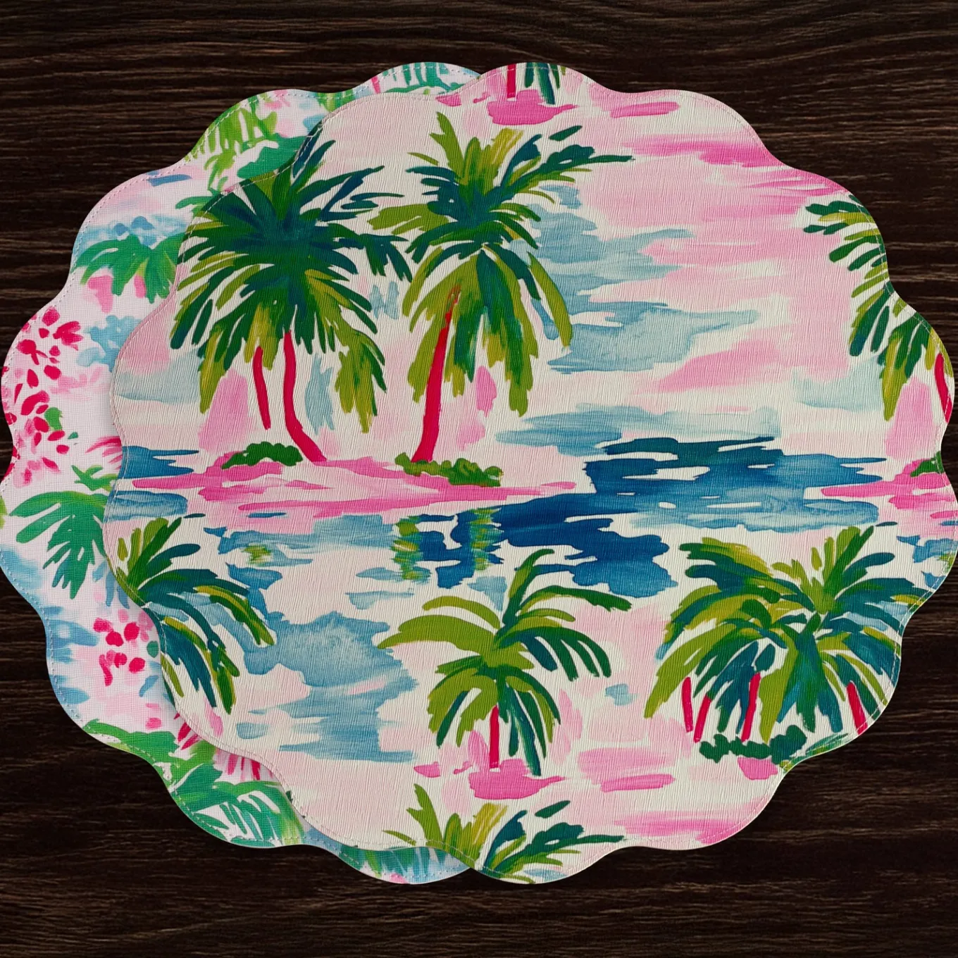 VIDA Palm Trees Reversible Round Placemats Set of 4 (Multi)