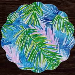 VIDA Pineapples & Palms Reversible Round Placemats Set of 4 (Blue & Gr