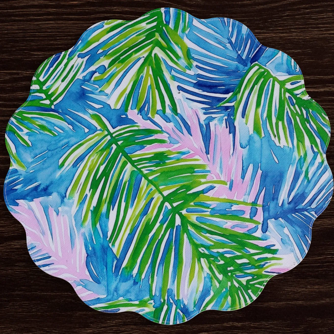 VIDA Pineapples & Palms Reversible Round Placemats Set of 4 (Blue & Gr