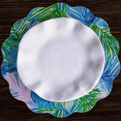 VIDA Pineapples & Palms Reversible Round Placemats Set of 4 (Blue & Gr