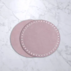 VIDA Round Embroidered Dots 15.5" Round Placemats Set of 4 (Pink and W