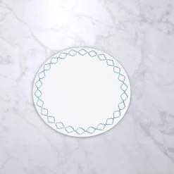 VIDA Round Embroidered Quatrefoil 15.5" Round Placemats Set of 4 (Blue