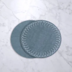 VIDA Round Embroidered Swirl 15.5" Round Placemats Set of 4 (Blue)