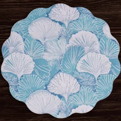 VIDA Shells & Scallops Reversible Round Placemats Set of 4 (Blue & Whi