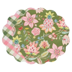 VIDA Tropical Floral and Preppy Plaid Reversible Round Placemats Set o